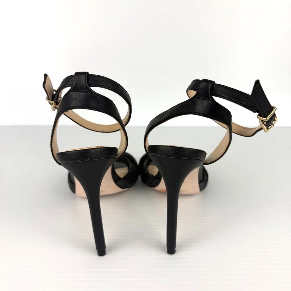 Jessica Simpson Womens Black Strappy Knotted Stiletto Heel Sandals Ankle Strap